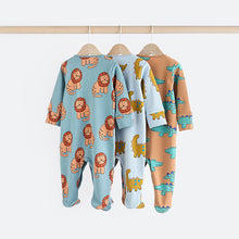 Load image into Gallery viewer, Blue/Green Character 100% Cotton Baby Sleepsuits 3 Pack (0mths-2yrs)