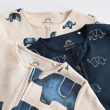 Load image into Gallery viewer, Blue Elephant Two Way Zip Baby 100% Cotton Sleepsuits 3 Pack (0mths-2yrs)