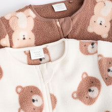 Load image into Gallery viewer, Neutral 2 Pack Baby Microfleece Sleepsuits