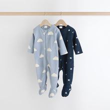 Load image into Gallery viewer, Blue Star/Cloud Fleece Sleepsuits 2 Pack