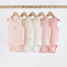 Load image into Gallery viewer, Pink Bunny 5 Pack Vest Baby Bodysuits