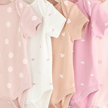 Load image into Gallery viewer, Brown & Pink Baby Short Sleeve 100% Cotton Bodysuits 5 Pack