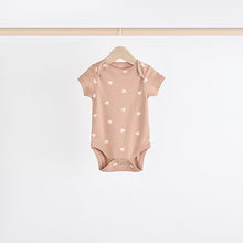 Load image into Gallery viewer, Brown & Pink Baby Short Sleeve 100% Cotton Bodysuits 5 Pack