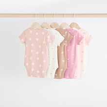 Load image into Gallery viewer, Brown & Pink Baby Short Sleeve 100% Cotton Bodysuits 5 Pack