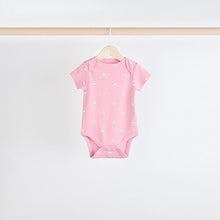Load image into Gallery viewer, Brown & Pink Baby Short Sleeve 100% Cotton Bodysuits 5 Pack