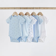 Load image into Gallery viewer, Blue 5 Pack Bear Short Sleeve Baby Bodysuits