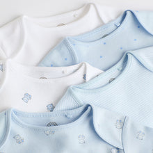 Load image into Gallery viewer, Blue 5 Pack Bear Short Sleeve Baby Bodysuits