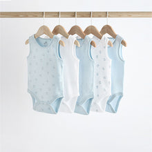 Load image into Gallery viewer, Blue Bear Print Baby Vests 5 Pack
