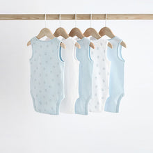 Load image into Gallery viewer, Blue Bear Print Baby Vests 5 Pack
