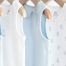 Load image into Gallery viewer, Blue Bear Print Baby Vests 5 Pack