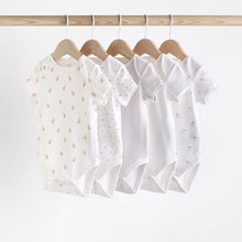 Load image into Gallery viewer, White 5 Pack Baby Short Sleeve Bodysuits