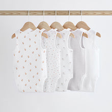 Load image into Gallery viewer, White Delicate Animal Baby Vest Bodysuits 5 Pack