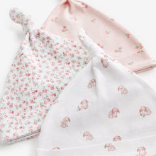 Load image into Gallery viewer, Pink Baby Tie Top 100% Cotton Hats 3 Pack (0-3mths)