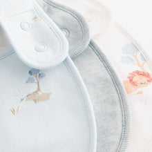 Load image into Gallery viewer, Blue Delicate Elephant Baby 100% Cotton Bibs 3 Pack