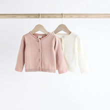 Load image into Gallery viewer, Pink/White 100% Cotton Cardigans 2 Pack (0mths-2yrs)