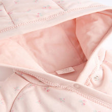Load image into Gallery viewer, Pink Hooded Cosy Jersey Wadded Baby Wrap Jacket (0-18mths)