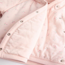 Load image into Gallery viewer, Pink Hooded Cosy Jersey Wadded Baby Wrap Jacket (0-18mths)