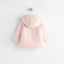 Load image into Gallery viewer, Pink Hooded Cosy Jersey Wadded Baby Wrap Jacket (0-18mths)