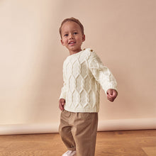 Load image into Gallery viewer, Ecru Cable Knit Crew Neck Jumper (3mths-5yrs)