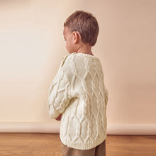 Load image into Gallery viewer, Ecru Cable Knit Crew Neck Jumper (3mths-5yrs)