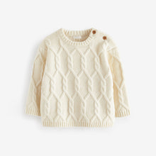 Load image into Gallery viewer, Ecru Cable Knit Crew Neck Jumper (3mths-5yrs)