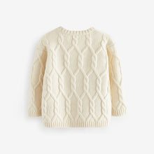 Load image into Gallery viewer, Ecru Cable Knit Crew Neck Jumper (3mths-5yrs)