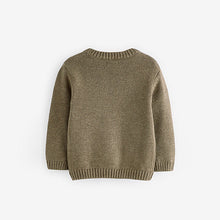 Load image into Gallery viewer, Khaki Green Safari Animals Crew Neck Knitted 100% Cotton Jumper (6mths-5yrs)