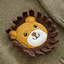 Load image into Gallery viewer, Khaki Green Safari Animals Crew Neck Knitted 100% Cotton Jumper (6mths-5yrs)