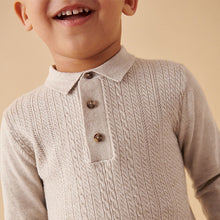 Load image into Gallery viewer, Ecru Long Sleeve Cable Polo Shirt (3mths-7yrs)