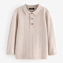 Load image into Gallery viewer, Ecru Long Sleeve Cable Polo Shirt (3mths-7yrs)