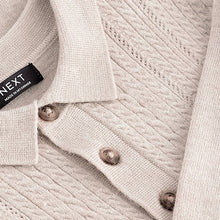 Load image into Gallery viewer, Ecru Long Sleeve Cable Polo Shirt (3mths-7yrs)