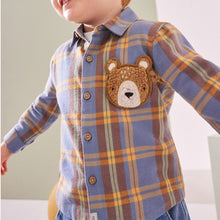 Load image into Gallery viewer, Blue/Yellow Character Pocket shirt Long Sleeve Check 100% Cotton Shirt (3mths-6yrs)