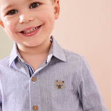Load image into Gallery viewer, Grey Stripe Character Long Sleeve Oxford Shirt (3mths-6yrs)