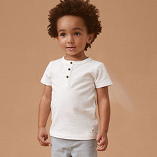 Load image into Gallery viewer, White Short Sleeve Henley Neck T-Shirt
