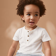 Load image into Gallery viewer, White Short Sleeve Henley Neck T-Shirt