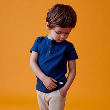 Load image into Gallery viewer, Blue Short Sleeve Henley Neck T-Shirt