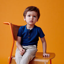 Load image into Gallery viewer, Blue Short Sleeve Henley Neck T-Shirt