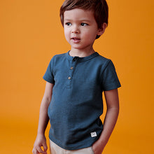 Load image into Gallery viewer, Blue Short Sleeve Henley Neck T-Shirt