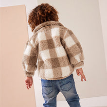 Load image into Gallery viewer, Tan Brown Checkerboard Borg Fleece Shacket (3mths-6yrs)