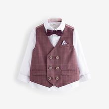 Load image into Gallery viewer, Plum Purple Check Waistcoat Set With Shirt And Bow Tie (3mths-6yrs)