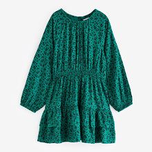 Load image into Gallery viewer, Green Ditsy Tiered Printed Dress (3-12yrs)