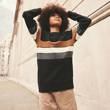 Load image into Gallery viewer, Neutral/Navy Stripe Long Sleeve 100% Cotton Crew Neck Jumper (3-12yrs)
