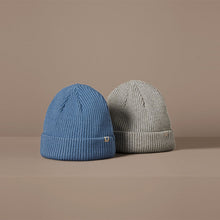 Load image into Gallery viewer, Blue/Grey Baby Beanie Hats 2 Pack (0mths-18mths)
