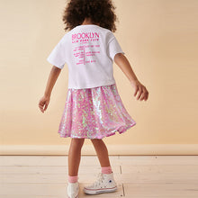 Load image into Gallery viewer, White/Pink Glitterball Graphic T-Shirt and Sequin Skirt Set (3-12yrs)