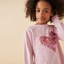 Load image into Gallery viewer, Pink 100% Cotton Sequin Heart Long Sleeve T-Shirt (3-12yrs)