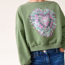 Load image into Gallery viewer, Khaki Green Sequin Heart Long Sleeve T-Shirt (3-12yrs)
