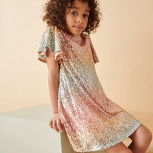 Load image into Gallery viewer, Orange/Blue Ombre Sequin Sparkle Party Dress (3-16yrs)