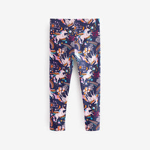Load image into Gallery viewer, Navy Unicorn Rainbow Printed Leggings (3-12yrs)