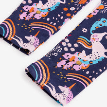 Load image into Gallery viewer, Navy Unicorn Rainbow Printed Leggings (3-12yrs)