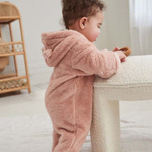 Load image into Gallery viewer, Pink Baby Cosy Fleece Hooded All-In-One (0mths-18mths)